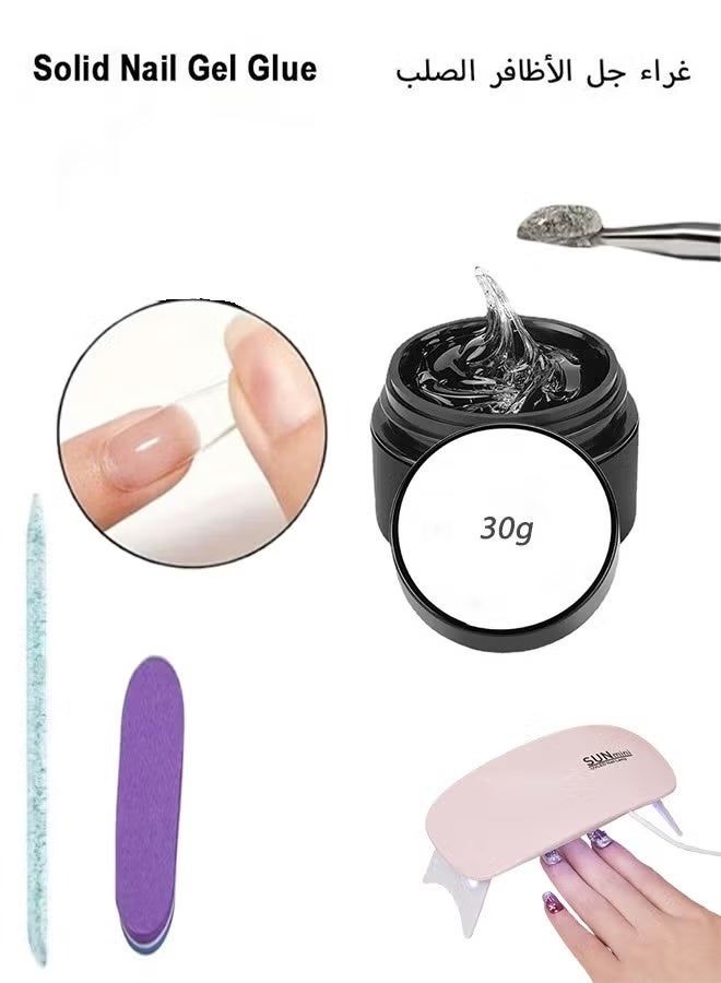 Azonee 30g Solid Nail Glue, Suitable for Press-On Nails, 3D Pvc Candy Soft Glue, Acrylic False Nails, Used for Strengthening Nails, DIY Manicure, Home Salon Use, Including Crystal Rod, Sponge, Baking Lamp (Baking Lamp Color Is Random) - Image 1