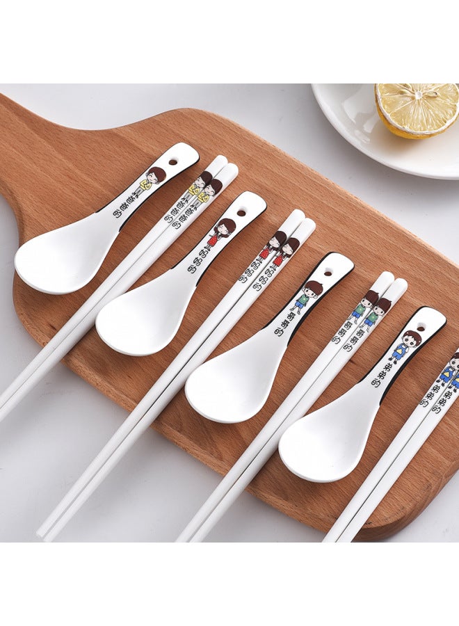 Parent-child Ceramic Chopsticks Spoon Household Non-moldy High Temperature Non-slip Chopsticks Spoon Special-purpose Set One-person Chopsticks-Color:Chopsticks-Mom  - Image 3