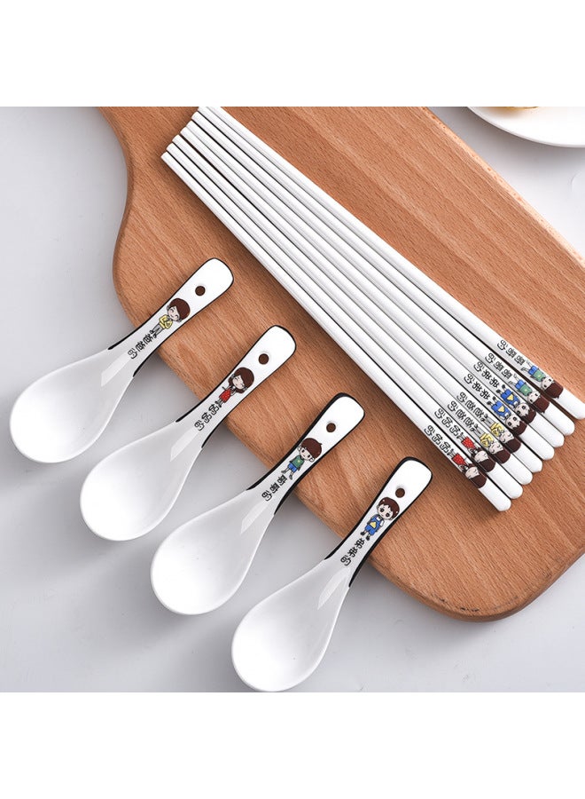 Parent-child Ceramic Chopsticks Spoon Household Non-moldy High Temperature Non-slip Chopsticks Spoon Special-purpose Set One-person Chopsticks-Color:Chopsticks-Mom  - Image 2