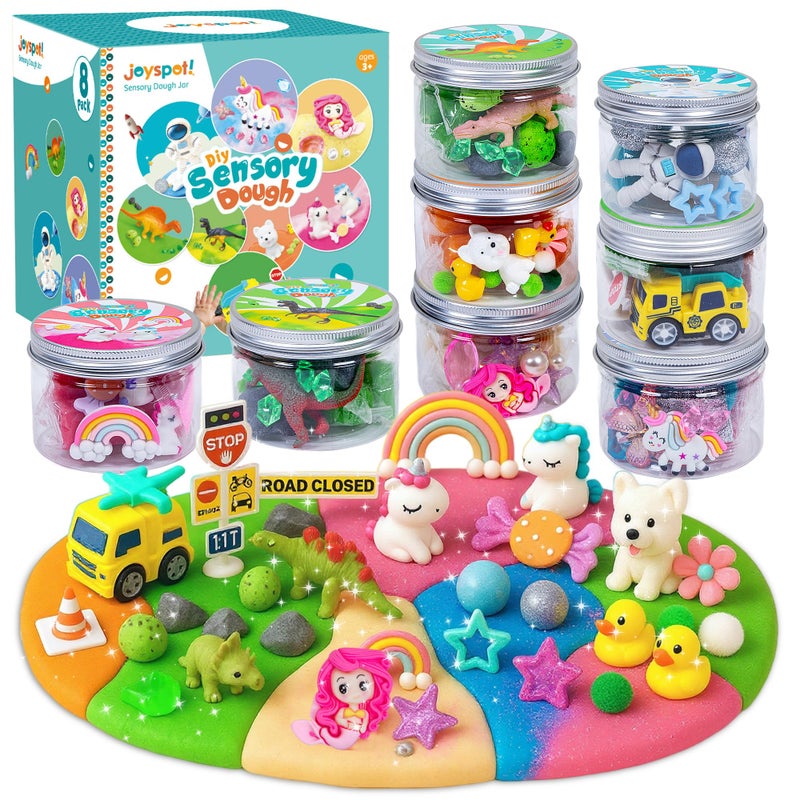 JOY SPOT! 8-Pack Play Dough Jars, Reusable Sensory Play Kit for Kids, Non-Toxic, Educational Creative Playdough,Birthday Valentines Gift,Party Favors, Goodie Bags, Boys Girls Home Preschool Classroom - Image 1