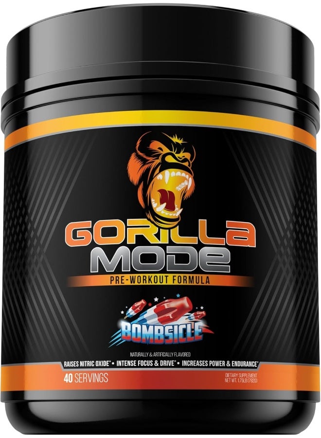 Gorilla Mind Mode Pre Workout - Massive Pumps · Laser Focus · Energy · Power - L-Citrulline, Creatine, L-Tyrosine, Betaine, Hydroprime®, Alpha-Gpc, 400Mg Caffeine, Huperzine A - 620G (Bombsicle) - Image 1