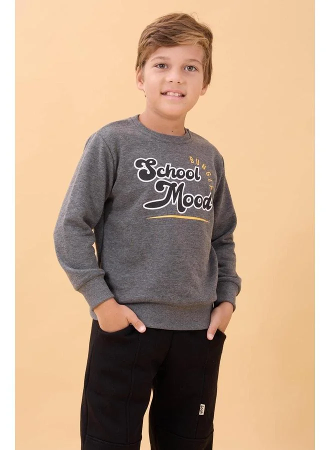 Perendi Boys and Girls School-Printed Bicycle Collar Seasonal Sweatshirt Anthracite.