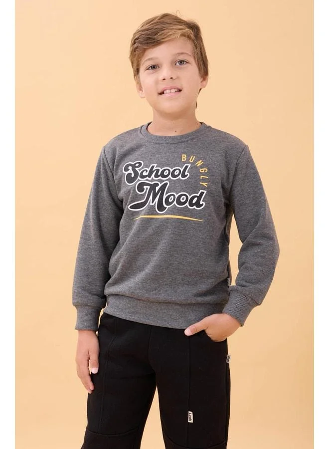 Perendi Boys and Girls School-Printed Bicycle Collar Seasonal Sweatshirt Anthracite.
