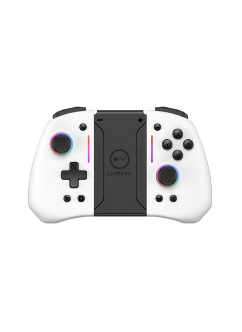 LinYuvo KS42 Meteor Light Wireless Joy-pad with 8 Color RGB Lights for Switch/Lite/OLED, with Programmable, Turbo & Vibration(White)