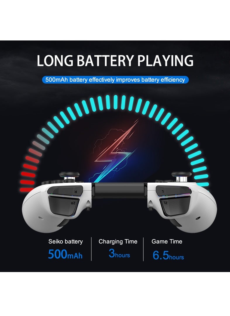 LinYuvo KS42 Meteor Light Wireless Joy-pad with 8 Color RGB Lights for Switch/Lite/OLED, with Programmable, Turbo & Vibration(White)