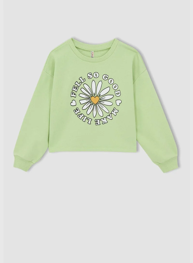 ديفاكتو Long Sleeve Heart Print Crop Sweatshirt