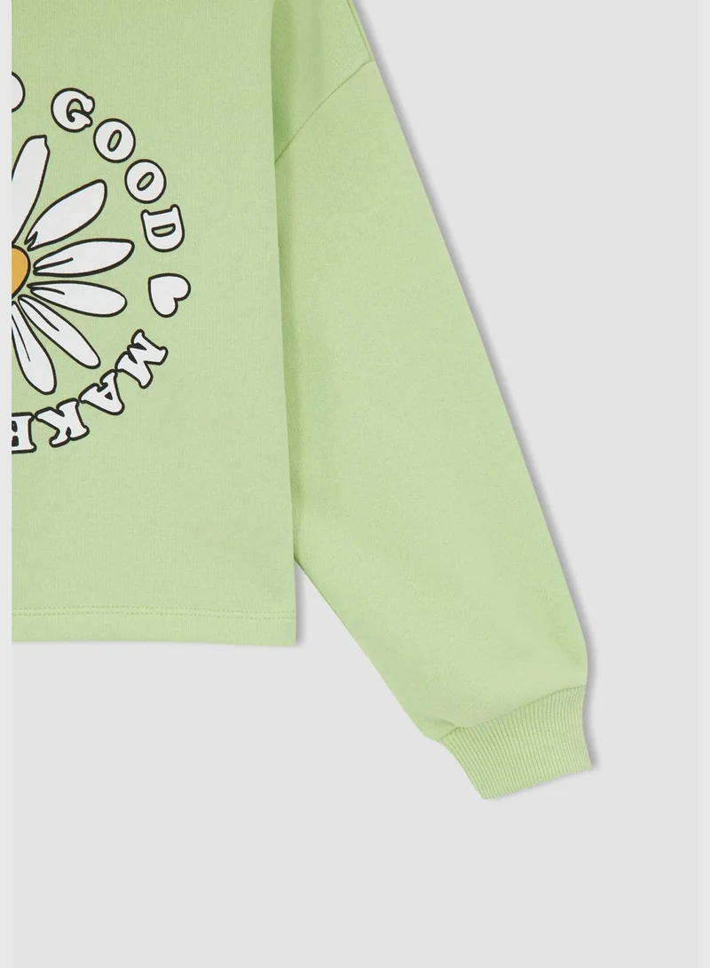 ديفاكتو Long Sleeve Heart Print Crop Sweatshirt