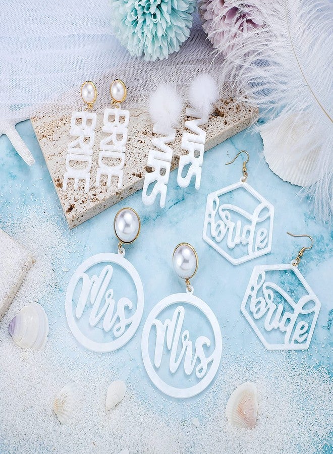 Bonuci 4 Pairs Bride and Mrs Earrings Set Letter Dangle Earring Acrylic Party Earrings for Women Wedding Bridal Handmade Gift Accessories Statement Jewelry Bridesmaid - Image 5