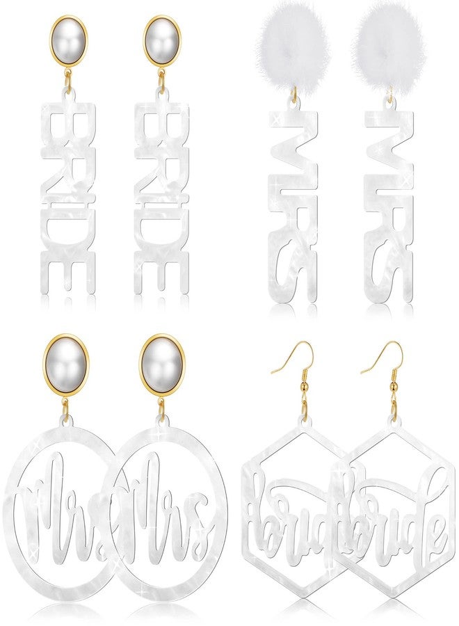 Bonuci 4 Pairs Bride and Mrs Earrings Set Letter Dangle Earring Acrylic Party Earrings for Women Wedding Bridal Handmade Gift Accessories Statement Jewelry Bridesmaid - Image 1