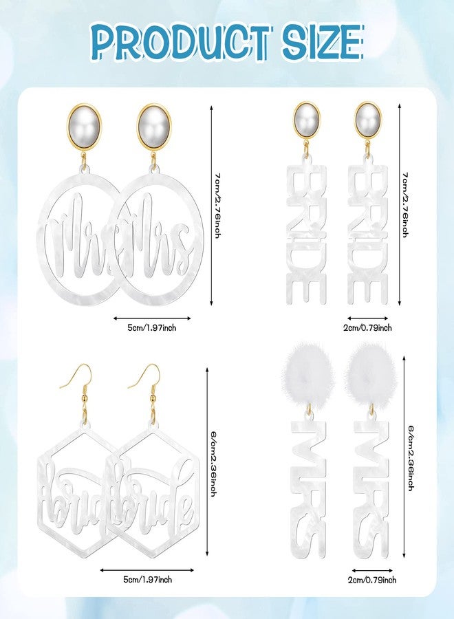 Bonuci 4 Pairs Bride and Mrs Earrings Set Letter Dangle Earring Acrylic Party Earrings for Women Wedding Bridal Handmade Gift Accessories Statement Jewelry Bridesmaid - Image 2
