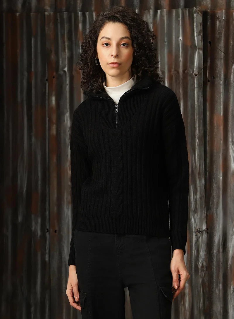 هاي ستار سويتر نسائي أسود 1% أكريليك بقصة عادية