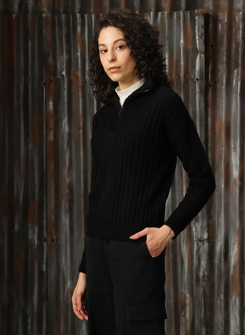 هاي ستار سويتر نسائي أسود 1% أكريليك بقصة عادية