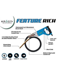 KROST KROST Concrete Vibrator 2250W Extensive 35 mm Drill Needle 13000 Vibrations per Minute Tool 3m Needle  - Image 2