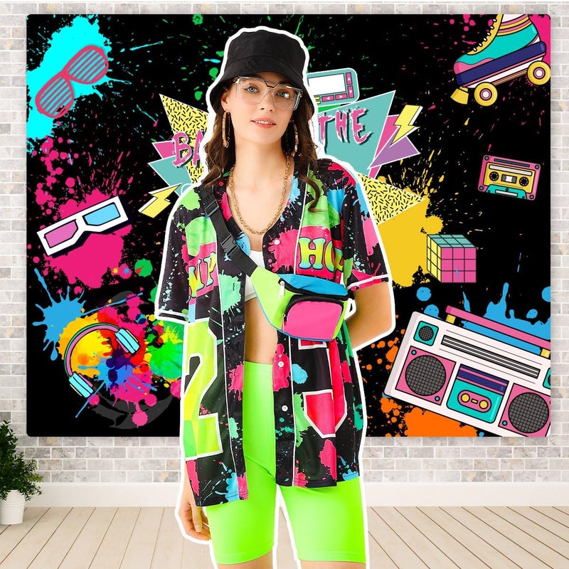 WILDPARTY 80s 90s Outfit for Women Baseball Jersey Shirt Shorts Fanny Pack Retro Party Costume Repper Accessories 1990s 1980s Neon Clothes Blackgreen M - Image 5