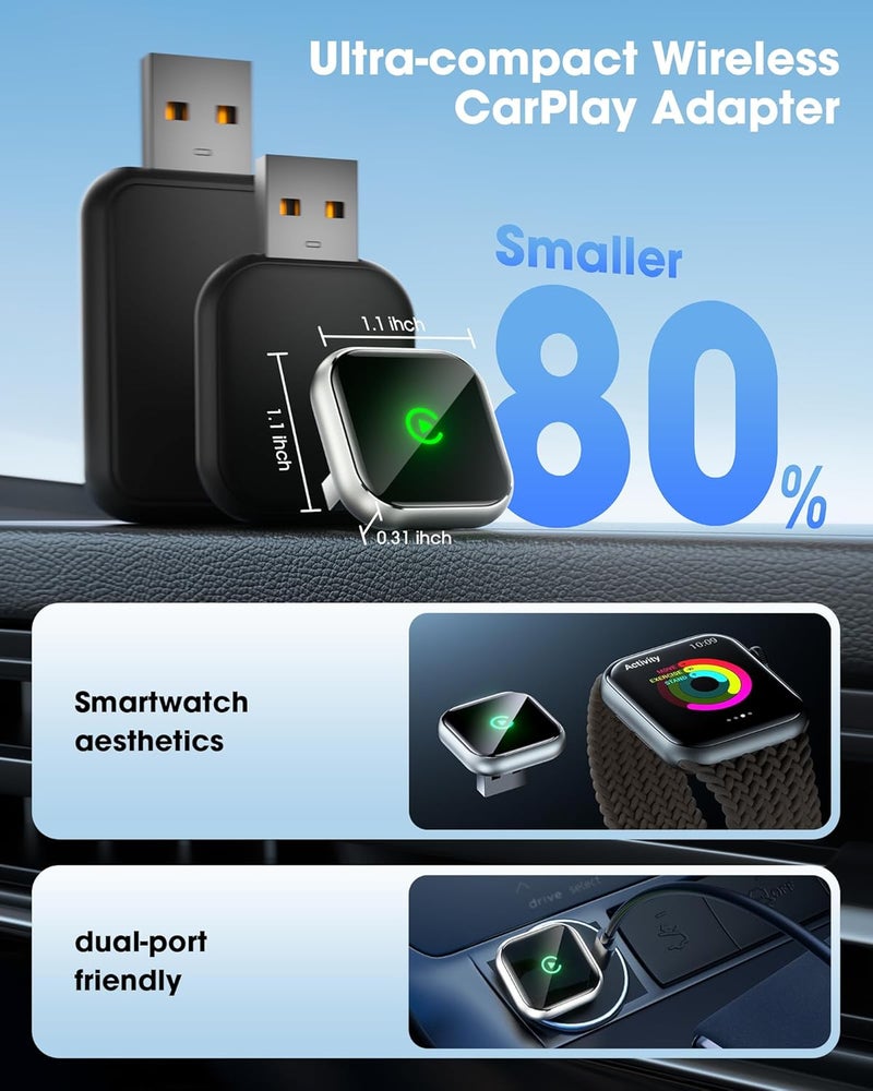 محول CarPlay لاسلكي 2025 يطور CarPlay السلكي إلى لاسلكي، سلس، سريع، مستقر، بربط تلقائي، مناسب لأي سيارات صُنعت عام 2016 وما بعده، محول CarPlay من أبل، يدعم نظام التحديد الموضع العالمي (GPS) - Image 2