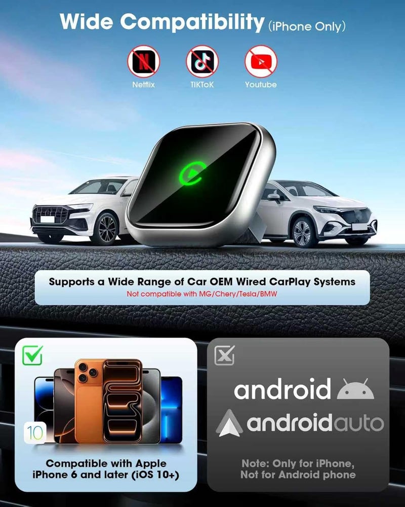 محول CarPlay لاسلكي 2025 يطور CarPlay السلكي إلى لاسلكي، سلس، سريع، مستقر، بربط تلقائي، مناسب لأي سيارات صُنعت عام 2016 وما بعده، محول CarPlay من أبل، يدعم نظام التحديد الموضع العالمي (GPS) - Image 5