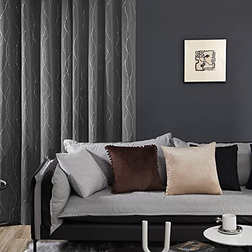 Deconovo Grey Blackout Curtains, Room Darkening Curtain, Thermal Insulated Noise Reducing Drapes, Wave Dots Silver Print, 52 x 63 Inch, Grommet Window Panels for Living Room Bedroom Nursery, Set of 2 - Image 3