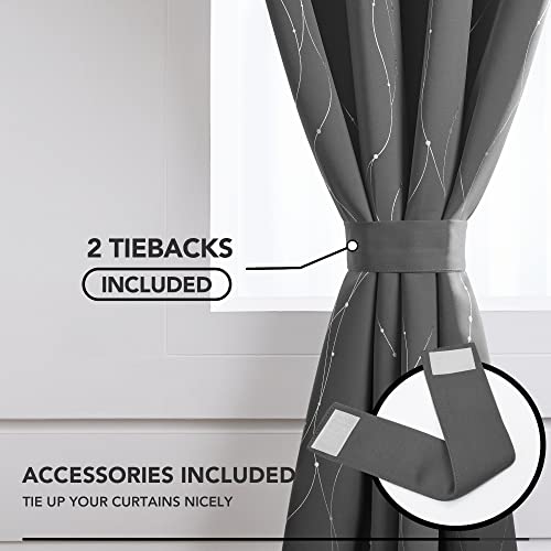 Deconovo Grey Blackout Curtains, Room Darkening Curtain, Thermal Insulated Noise Reducing Drapes, Wave Dots Silver Print, 52 x 63 Inch, Grommet Window Panels for Living Room Bedroom Nursery, Set of 2 - Image 5
