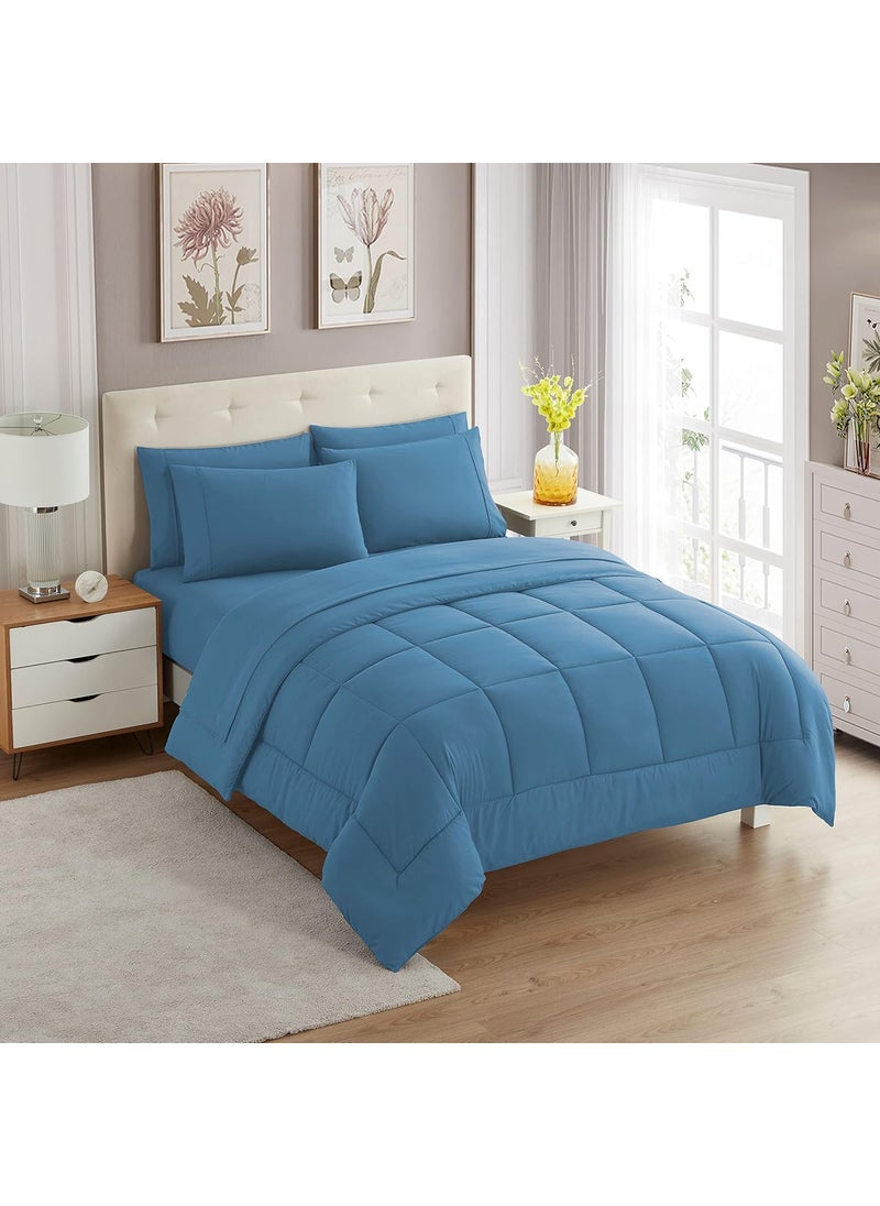 Sweet Home Collectio California King Comforter Set - Soft & Breathable 7-Piece Bedding Collection - 1 Comforter  1 Fitted Sheet  1 Flat  4 Pillowcases - Deep Pocket - Premium Quality - Ideal for All Seasons  Denim 