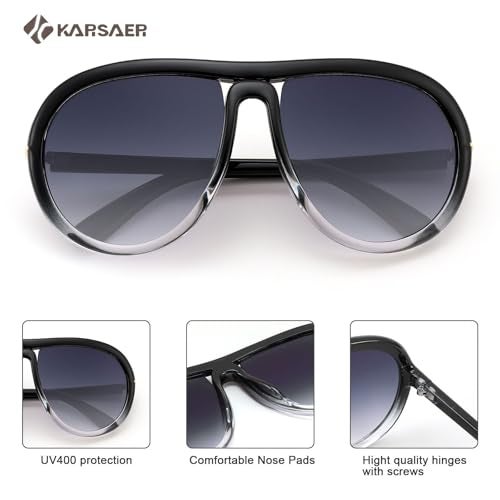 Karsaer Oversized Vintage Aviator Sunglasses for Men Women, Big Retro Round Aviator Sunglasses K7132 - Image 5