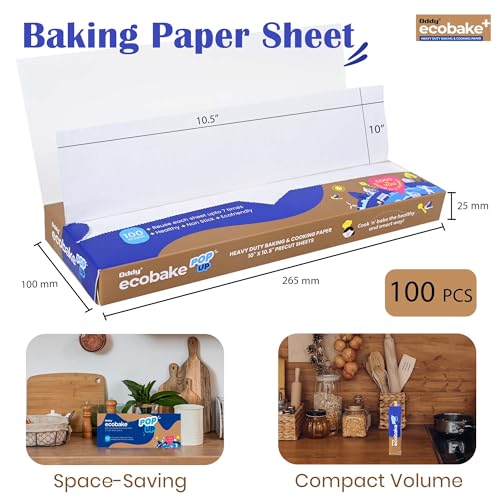 Oddy Ecobake+ 10x10.5 Inch Pop Up Baking & Cooking Paper Sheets, Pack of 100 Precut Sheets - Image 2