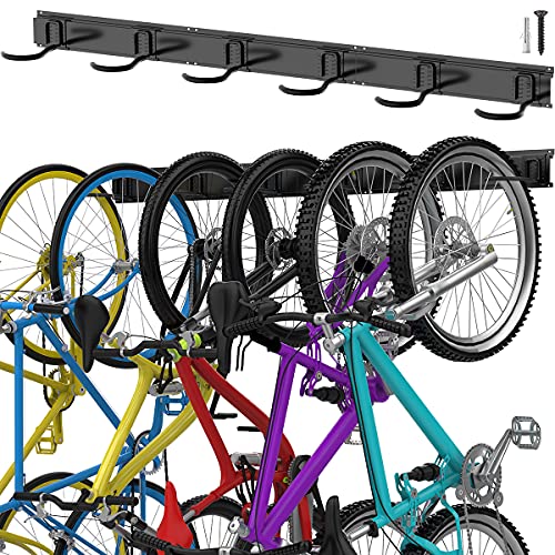 TORACK Bike Storage Rack, 6 Bike Rack Wall Mount Home and Garage Organizer, Vertical Bicycles Hanger Hooks for Indoor Space Saving - Image 1