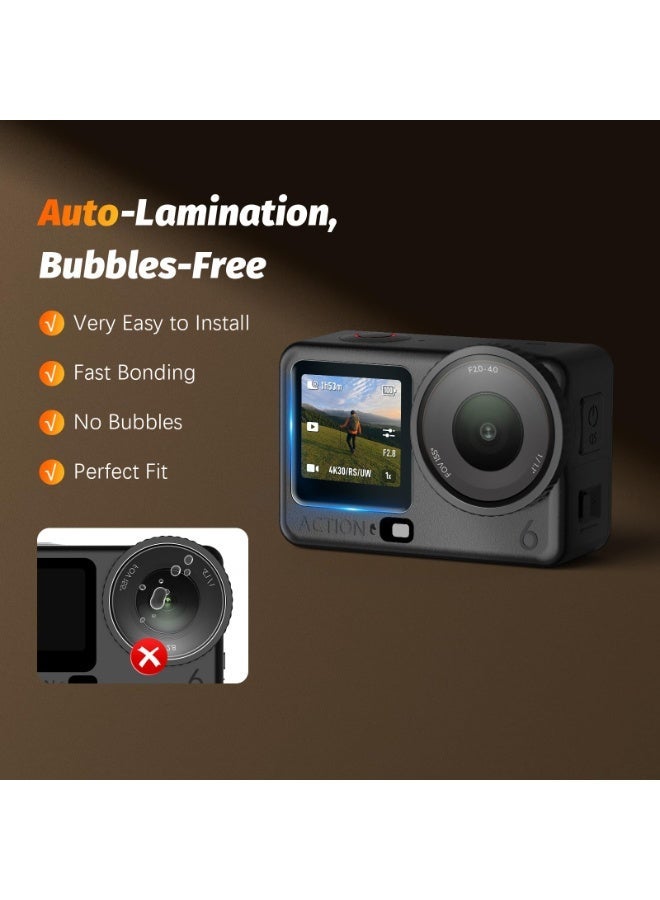 شيك فايب واقي شاشة عدسة لإكسسوارات DJI Osmo Action 6 (عبوة من 6 قطع)، واقي شاشة من الزجاج المقوى لشاشة Action 6 Pro OLED، حماية كاملة، Ultra HD، صلابة 9H، مقاوم للخدش، عبوتان من واقي الشاشة الزجاجي المقوى + عبوتان من واقي الشاشة الأمامي + عبوتان من واقي العدسات - Image 3