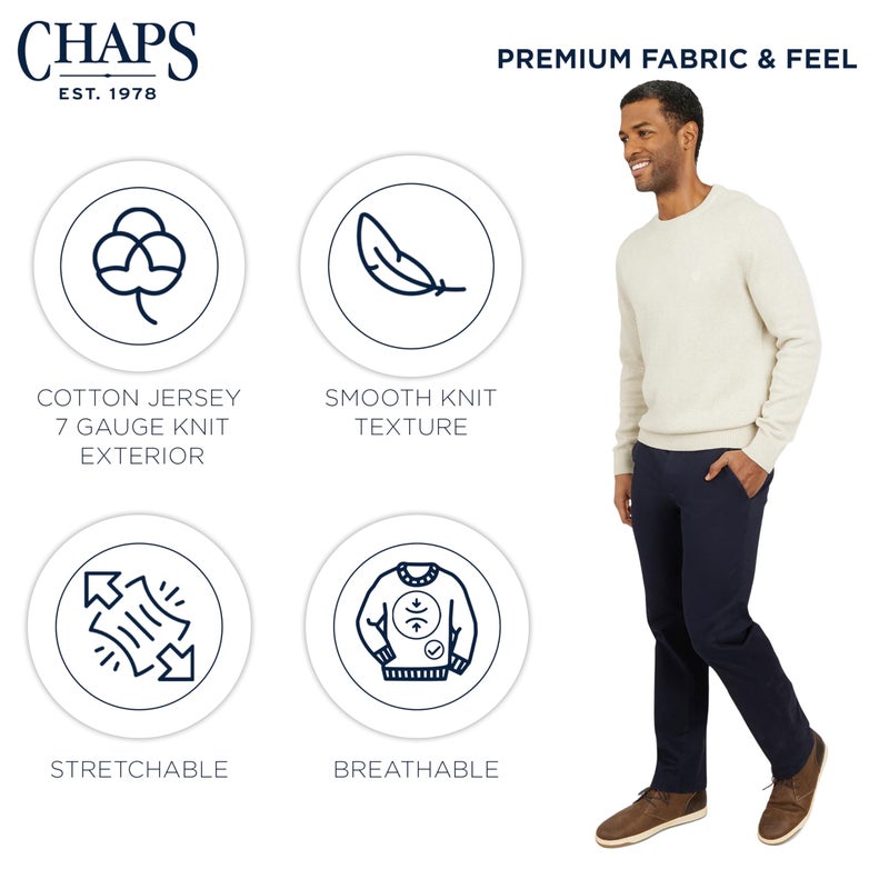 Chaps Men's Classic Fit Long Sleeve Cotton Jersey Midweight Crewneck Sweater, Oatmeal Heather, Large - Image 5