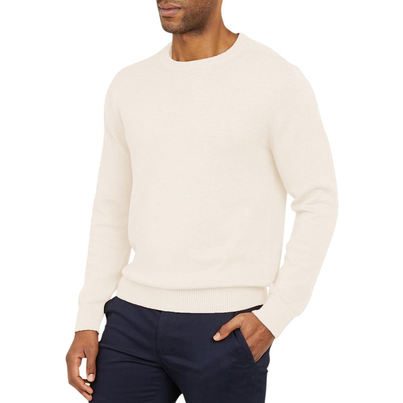 Chaps Men's Classic Fit Long Sleeve Cotton Jersey Midweight Crewneck Sweater, Oatmeal Heather, Large - Image 1