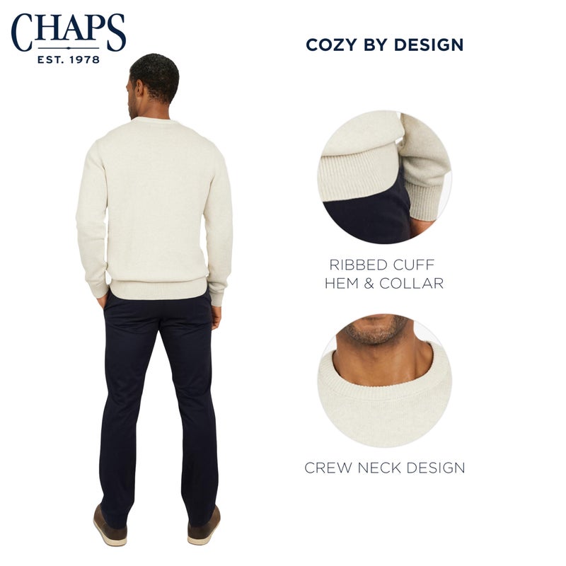 Chaps Men's Classic Fit Long Sleeve Cotton Jersey Midweight Crewneck Sweater, Oatmeal Heather, Large - Image 4