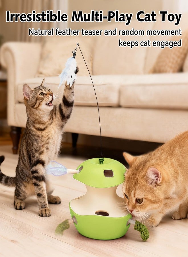 Joytale Interactive Cat Toys for Indoor Cats, Whack A Mole Electronic Self Play Toy Automatic Apple-Shaped, 2-Level with 10 Holes, Smart Sensor, Feather Teaser, Rechargeable for Kitten Adult, Green - Image 2