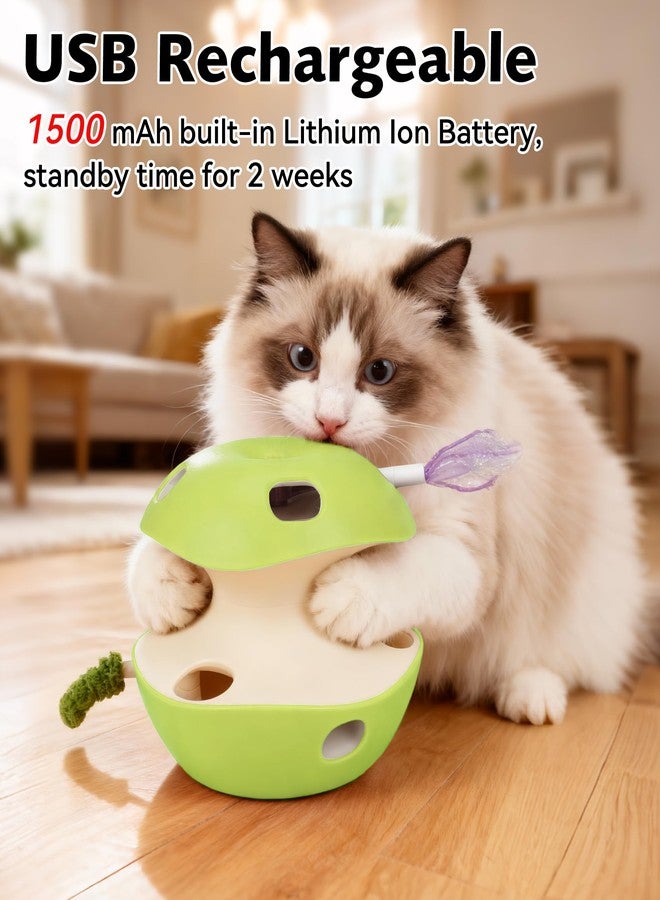 Joytale Interactive Cat Toys for Indoor Cats, Whack A Mole Electronic Self Play Toy Automatic Apple-Shaped, 2-Level with 10 Holes, Smart Sensor, Feather Teaser, Rechargeable for Kitten Adult, Green - Image 3