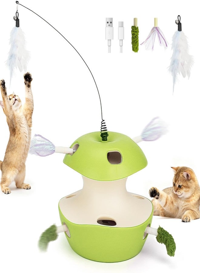 Joytale Interactive Cat Toys for Indoor Cats, Whack A Mole Electronic Self Play Toy Automatic Apple-Shaped, 2-Level with 10 Holes, Smart Sensor, Feather Teaser, Rechargeable for Kitten Adult, Green - Image 1