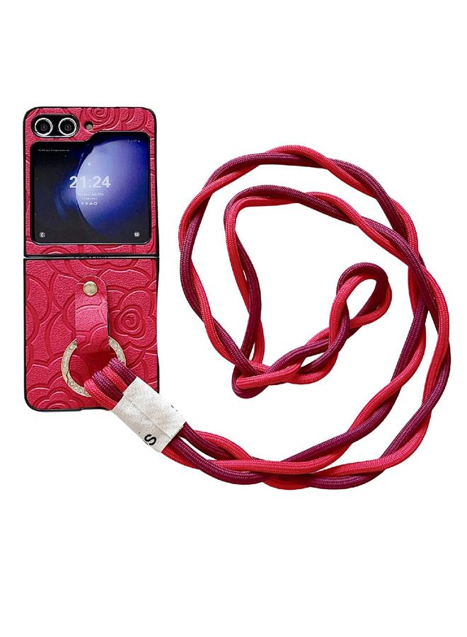 S-TOP Case For Samsung Galaxy Z Flip6 Impression Camellia Pattern Protective Phone Case with Diamond Ring Long Lanyard - Image 1