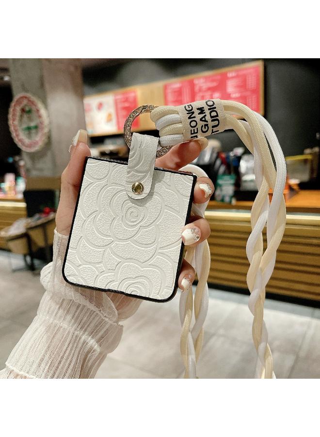 S-TOP Case For Samsung Galaxy Z Flip6 Impression Camellia Pattern Protective Phone Case with Diamond Ring Long Lanyard - Image 4