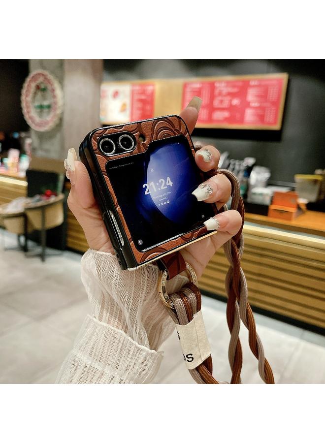 S-TOP Case For Samsung Galaxy Z Flip6 Impression Camellia Pattern Protective Phone Case with Diamond Ring Long Lanyard - Image 5