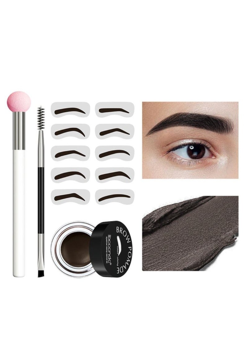 ibcccndc Brow Pomade Brown Brow Gel Cream 24 Hour Wear Waterproof With Sponge Brush Stencils Dual Ended Spoolie & Angled Brow Brush High Pigmented Eyebrow Stamp Stencil Kit (#05)  - Image 1
