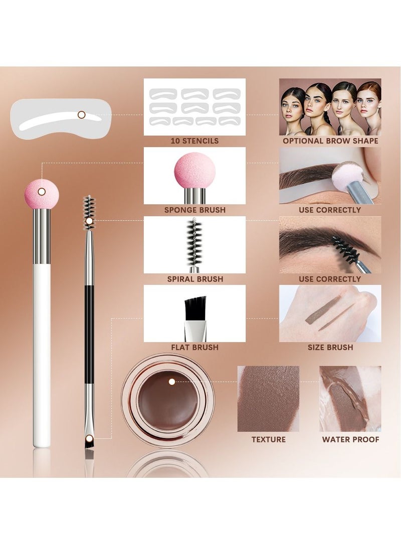 ibcccndc Brow Pomade Brown Brow Gel Cream 24 Hour Wear Waterproof With Sponge Brush Stencils Dual Ended Spoolie & Angled Brow Brush High Pigmented Eyebrow Stamp Stencil Kit (#05)  - Image 2