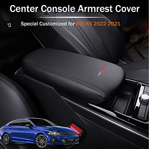LEXLEY Armrest Box Cover Center Console Pad Waterproof Anti-Scratch Leather Protector Covers For KIA K5 2021 2022 2023 2024 2025-Black Stitches - Image 2