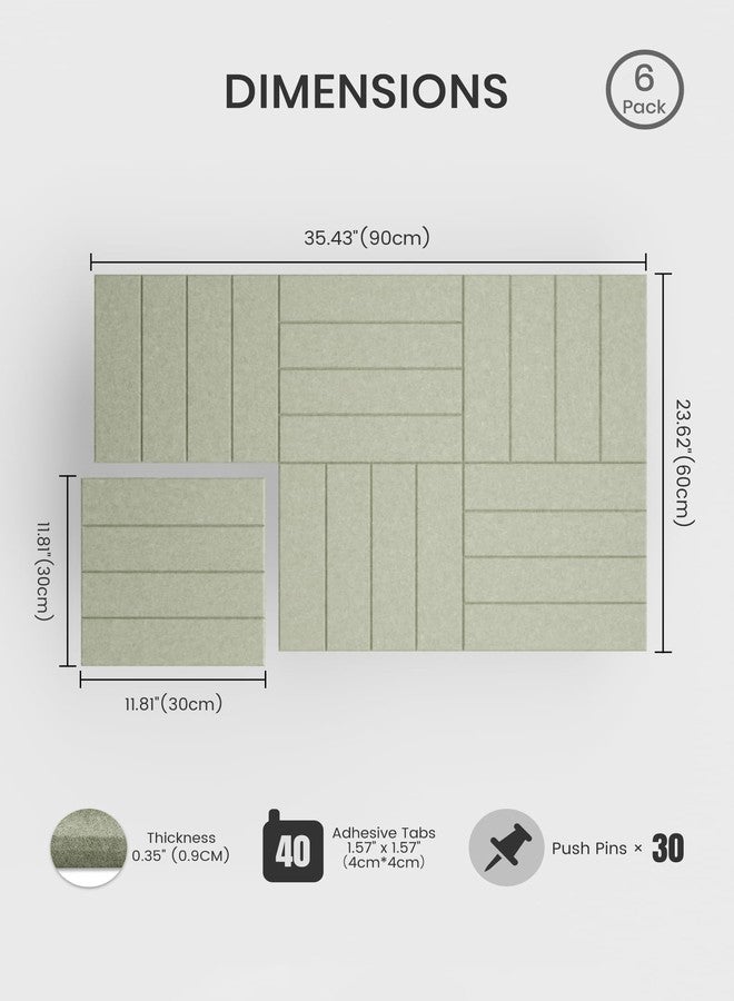 Bumusty Large Cork Board Alternative-36 x24 Felt Bulletin Board Tiles, with 30 Pushpins, 40 Adhesive Tabs, 6-Pack Slat Wall Paneling, Cork Boards for Office Push Pin Board Felt Board-Sage - Image 2