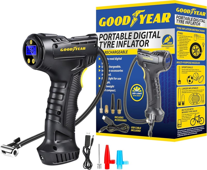 Goodyear Portable Digital Tyre Inflator with LED Light and USB Rechargeable - Image 1