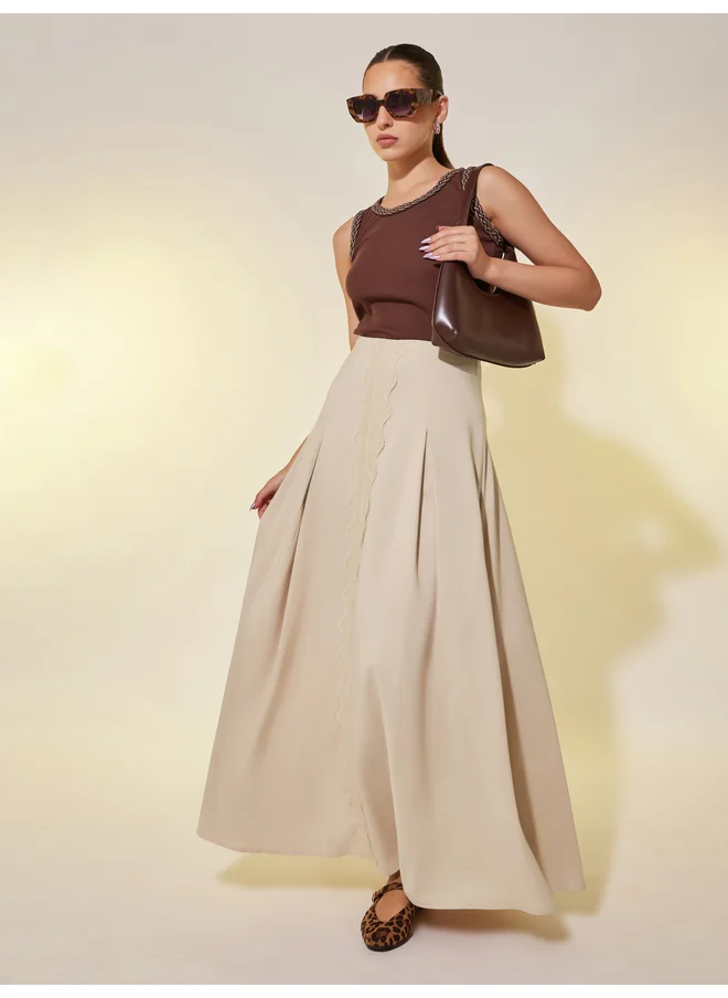 Take Two Take Two Lace Detail Pleated A-Line Maxi Skirt
