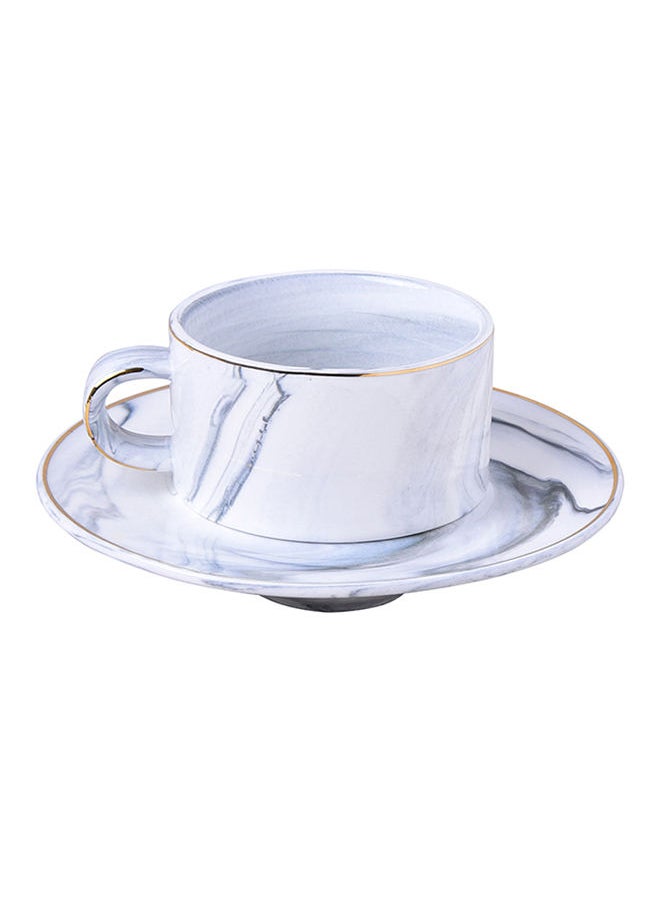 NIBEMINENT Marble Coffee Cup & Saucer Set White 220ml  - Image 1