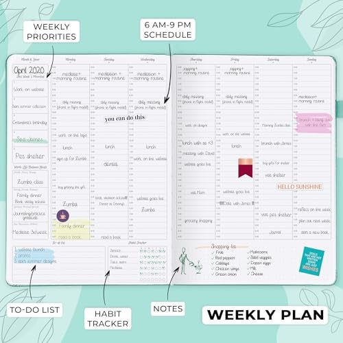 GoGirl Planner PRO Schedule - Undated Planner with Hourly Time Slots, Monthly, Weekly & Daily Organizer, Appointment Book for time Management, 7"x10" Hardcover, Lasts 1 Year - Turquoise - Image 3