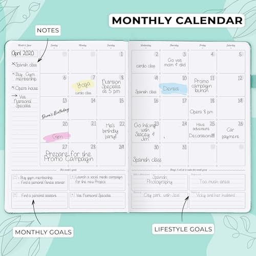 GoGirl Planner PRO Schedule - Undated Planner with Hourly Time Slots, Monthly, Weekly & Daily Organizer, Appointment Book for time Management, 7"x10" Hardcover, Lasts 1 Year - Turquoise - Image 4