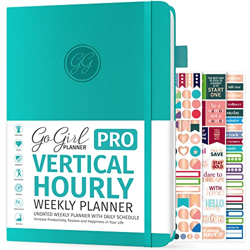 GoGirl Planner PRO Schedule - Undated Planner with Hourly Time Slots, Monthly, Weekly & Daily Organizer, Appointment Book for time Management, 7"x10" Hardcover, Lasts 1 Year - Turquoise - Image 1
