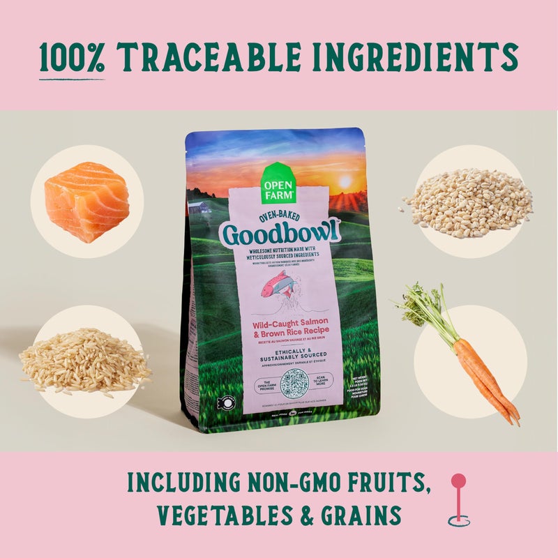 Open Farm Goodbowl, Oven-Baked Small Batch Dry Dog Food - Wild Caught Salmon & Brown Rice Recipe, Includes Non-GMO Produce & Grains, 3.5lb Bag (56oz Bag) - Image 4