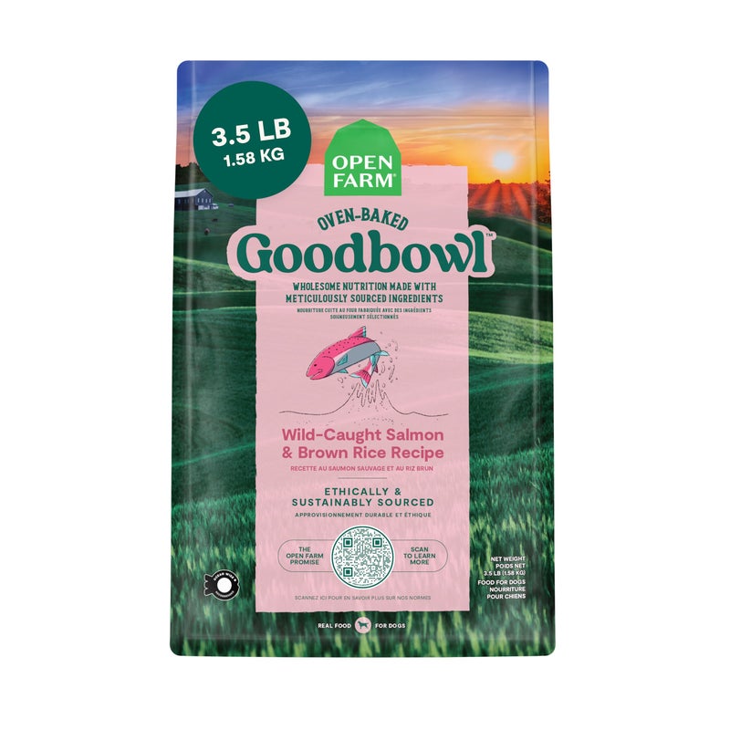 Open Farm Goodbowl, Oven-Baked Small Batch Dry Dog Food - Wild Caught Salmon & Brown Rice Recipe, Includes Non-GMO Produce & Grains, 3.5lb Bag (56oz Bag) - Image 1