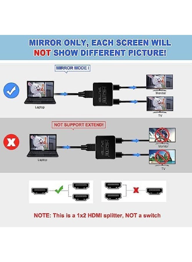 HDMI Splitter 1 in 2 Out With 4ft Cable - 4K Dual Monitor Duplicate/Mirror, 1x2 Amplifier for Full HD 1080P 3D, 1 Source to 2 Displays - Image 2