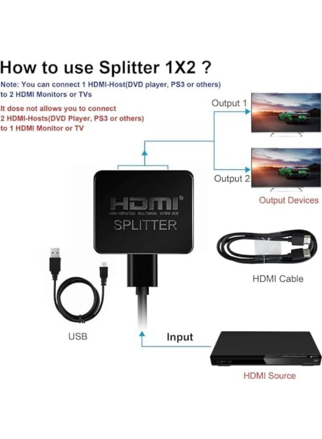 HDMI Splitter 1 in 2 Out With 4ft Cable - 4K Dual Monitor Duplicate/Mirror, 1x2 Amplifier for Full HD 1080P 3D, 1 Source to 2 Displays - Image 4